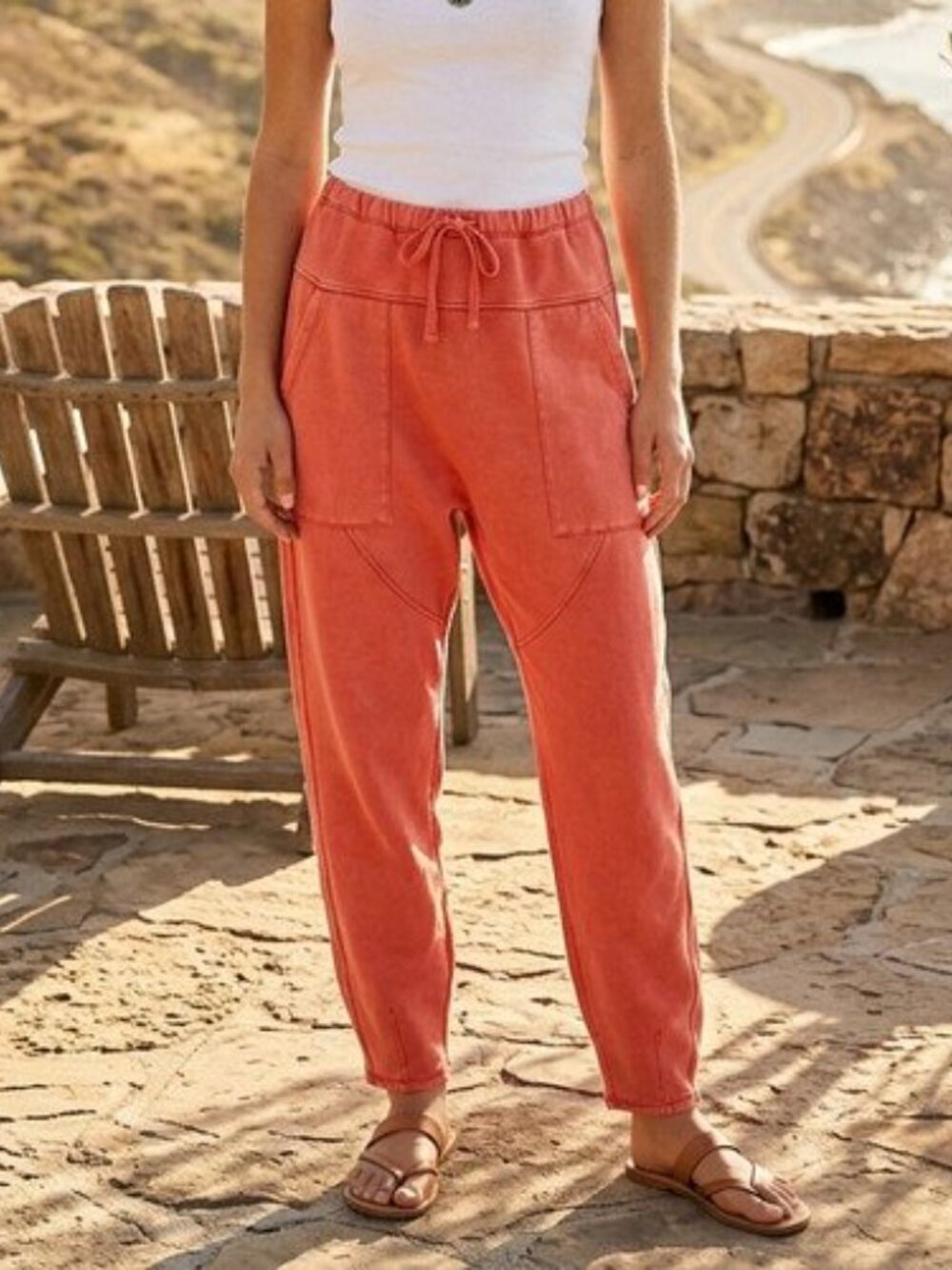Free People FP Movement Sweatpants Jogger Barrel Leg Pull-on Orange S 290443